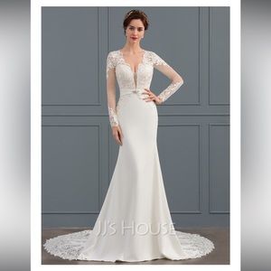 Never-worn long sleeve mermaid v-neck chapel train satin Wedding Dress size 20W